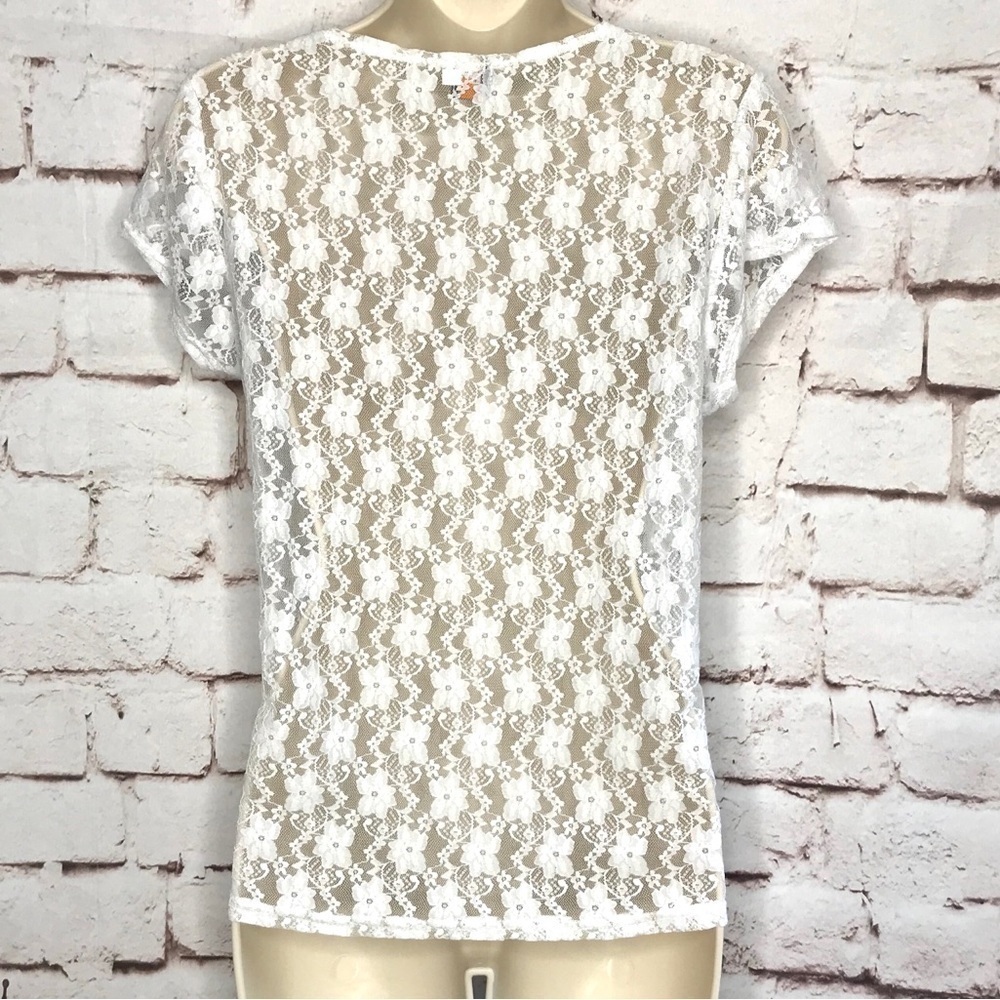 CAMELEON White lace sheer cap sleeve blouse Size Medium Large - Picture 5 of 15